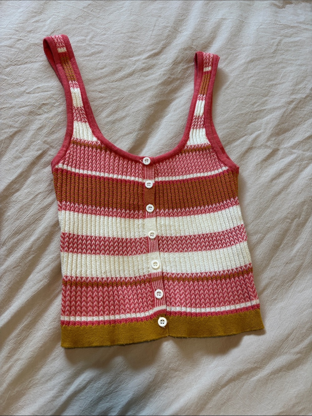 Forever 21 Pink, White & Mustard Striped Button-Up Tank